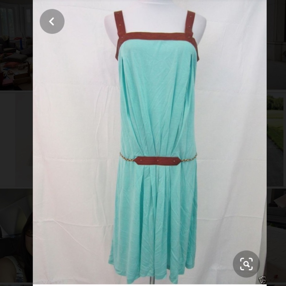 Lauren Moffatt Leather Trim Turquoise Dress 6